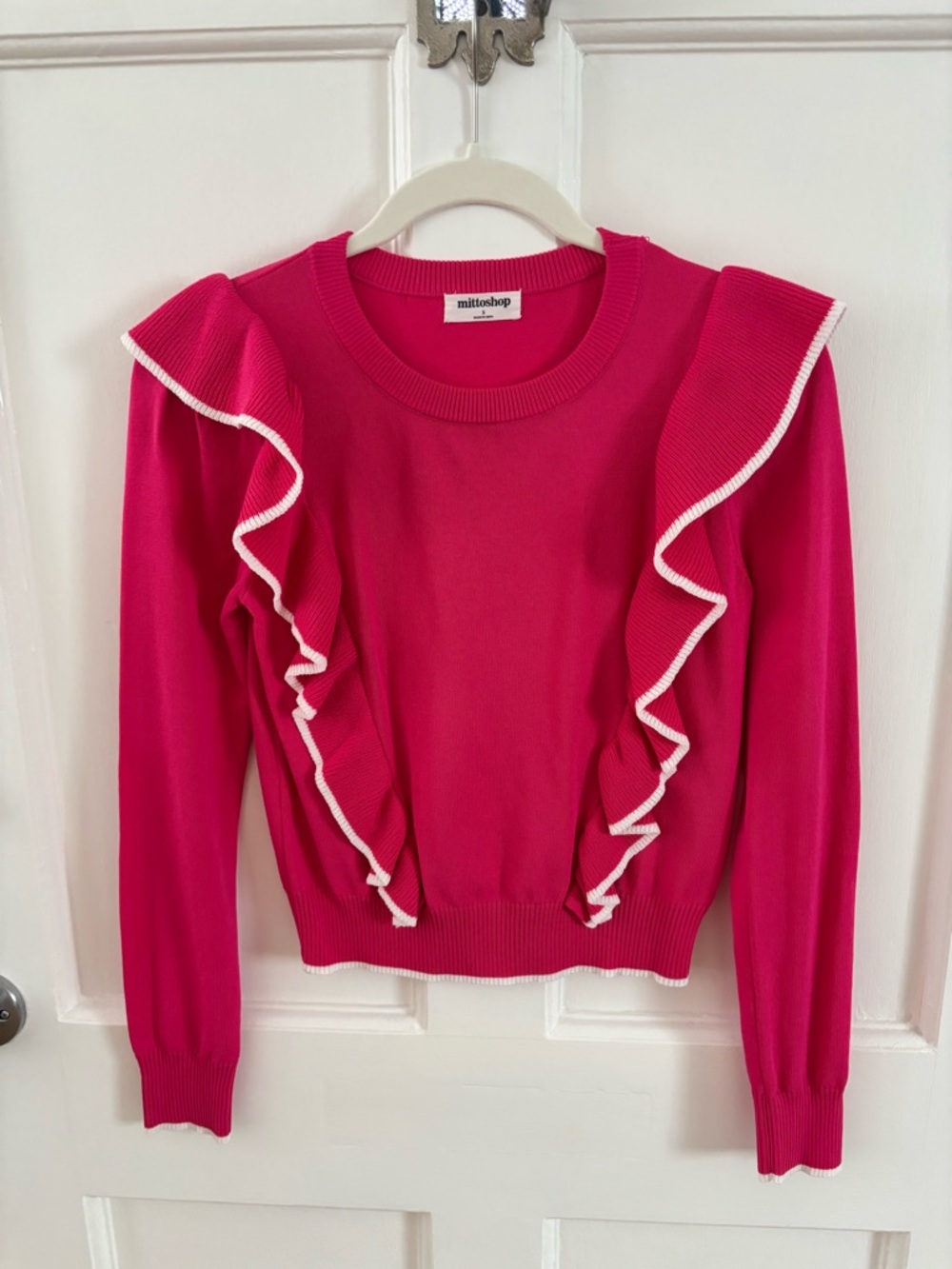 2 for $30 🌸mittoshop Hot Pink Ruffle-Trim Knit Sweater
